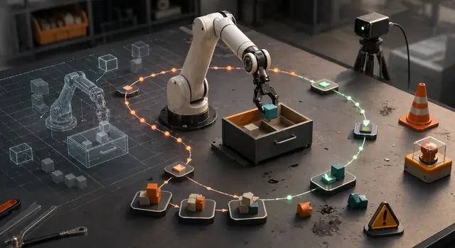 A robot arm manipulating objects in a laboratory