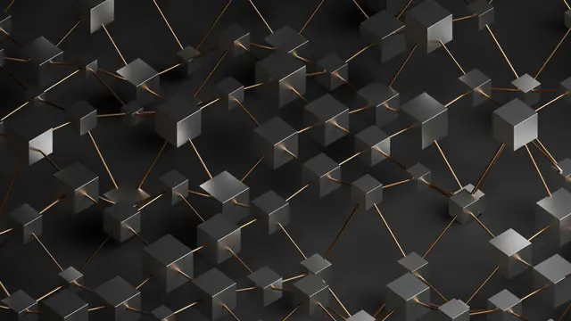 A dark geometric pattern of connected cubes